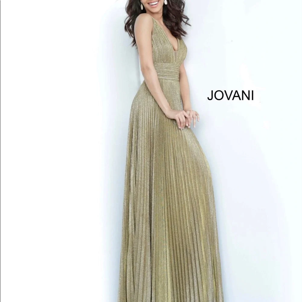 NWT Jovani sleeveless gold pleated evening gown (Size 12) - Picture 1 of 6